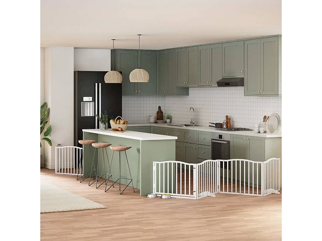 Barrière pour chien porte pliable 6 panneaux blanc bois peuplier