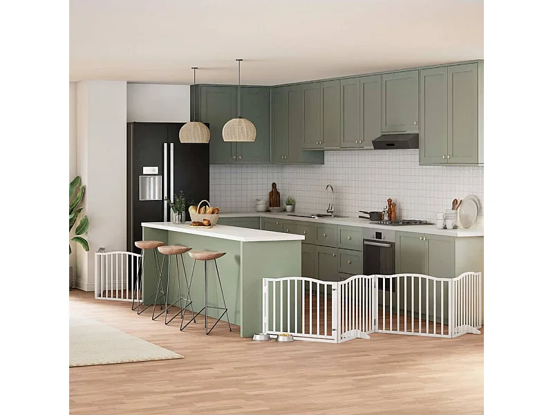 Barrière pour chien porte pliable 6 panneaux blanc bois peuplier