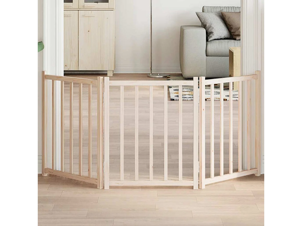 Puerta para perros plegable 3 paneles madera de abeto 150 cm