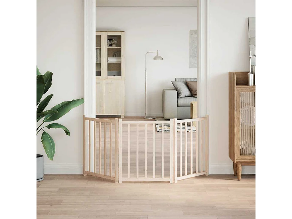 Puerta para perros plegable 3 paneles madera de abeto 150 cm