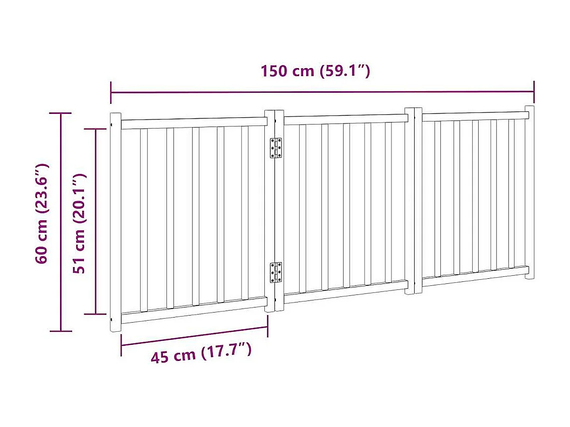 Puerta para perros plegable 3 paneles madera de abeto 150 cm