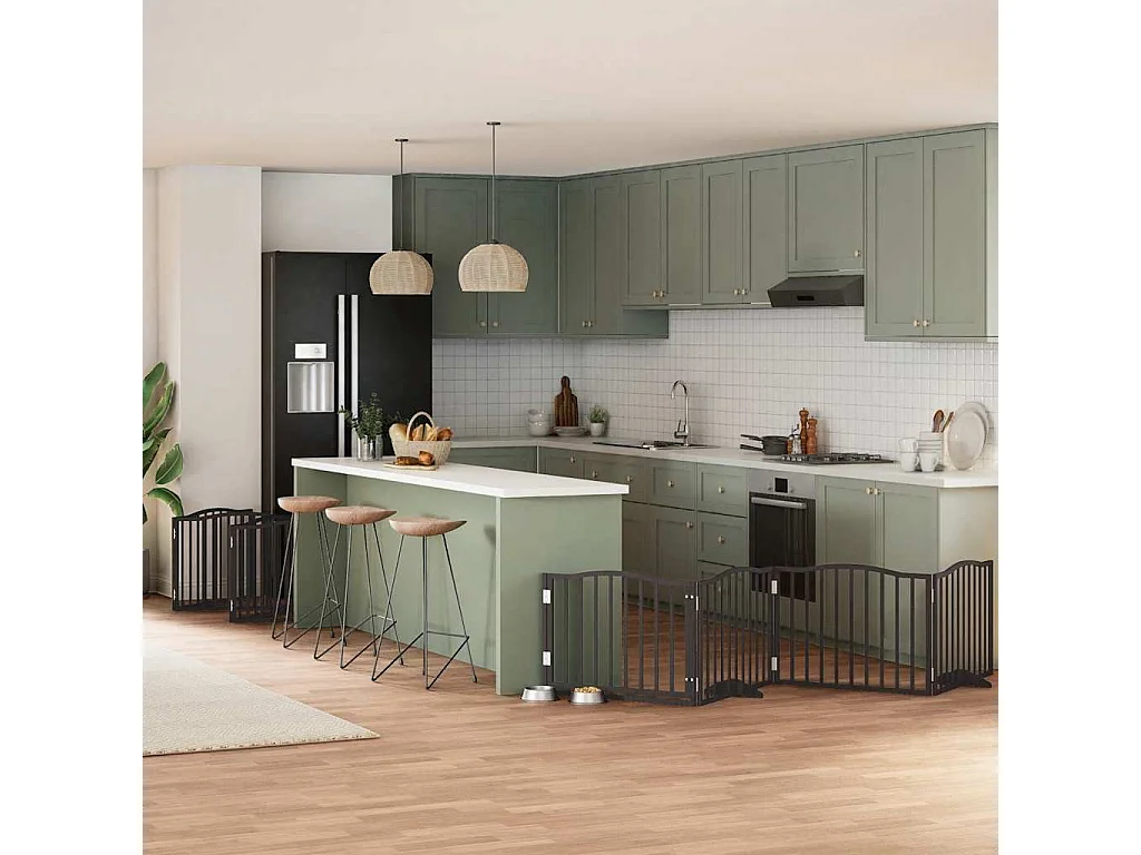 Portão para cães com porta dobrável 12 painéis 960 cm álamo preto