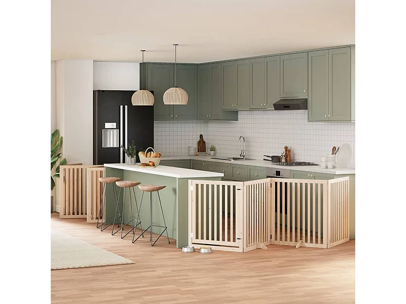 Puerta para perros plegable 12 paneles madera de álamo 960 cm