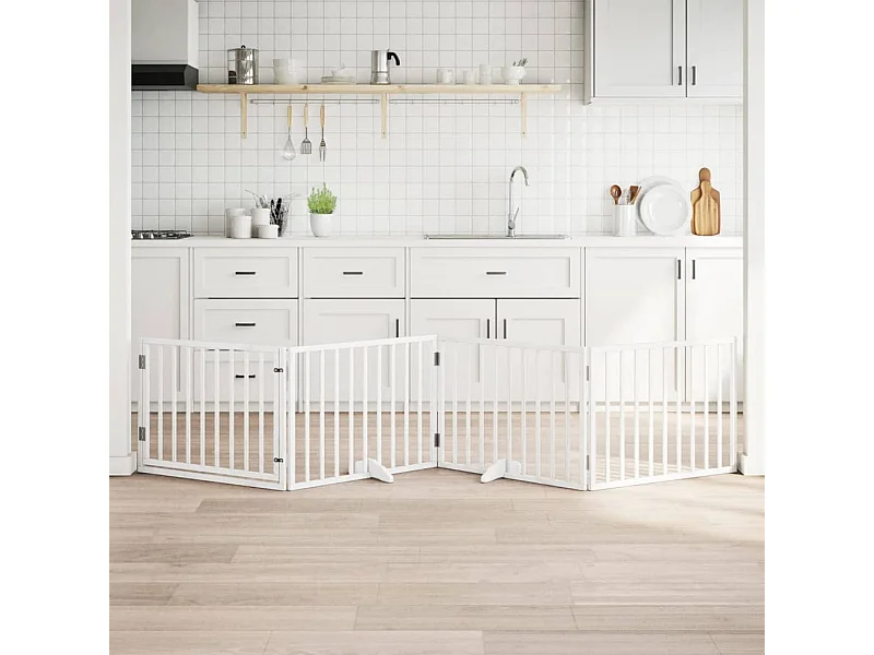 Barrière pour chiens et porte 4 panneaux blanc bois de peuplier