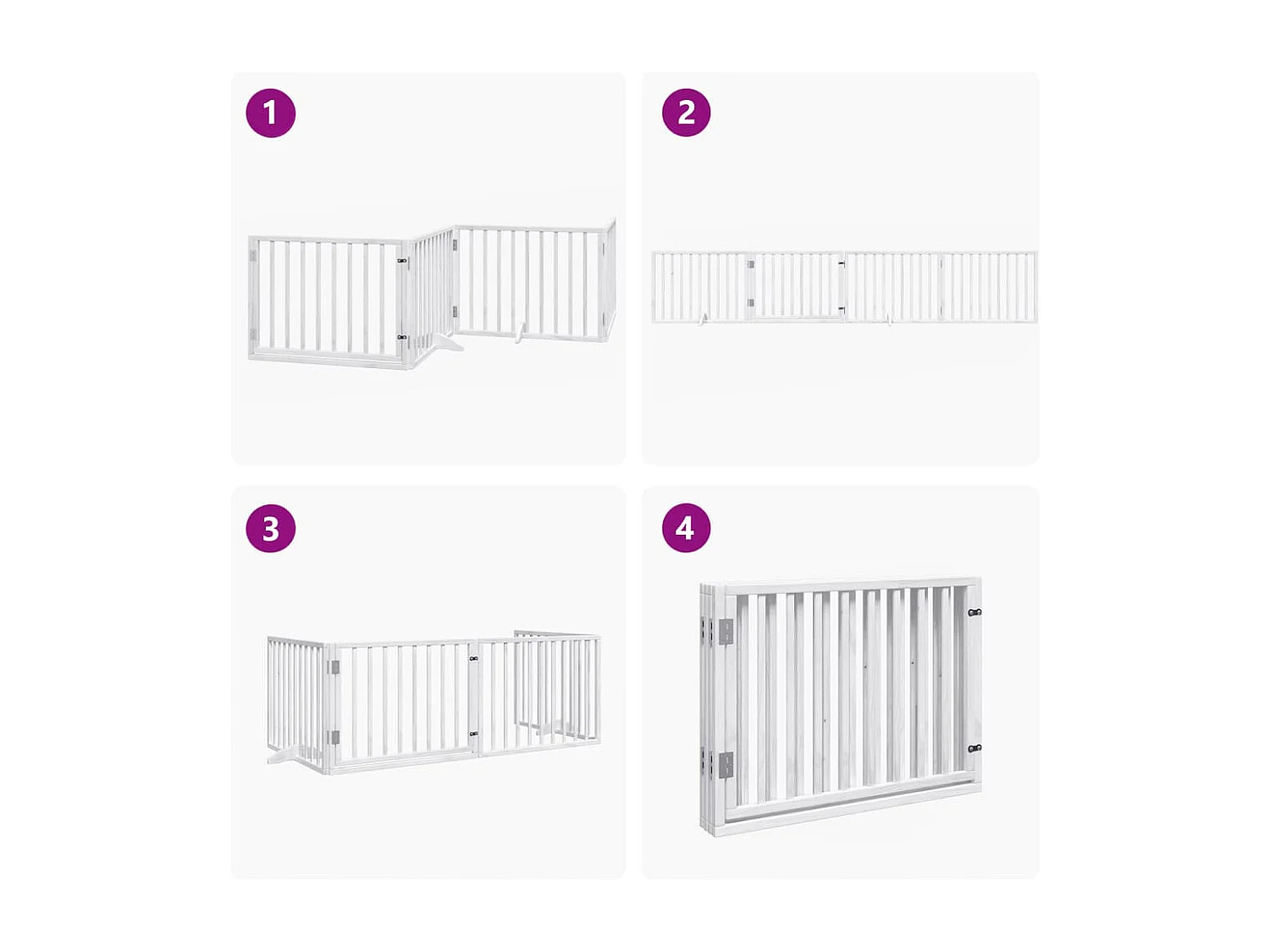 Barrière pour chiens et porte 4 panneaux blanc bois de peuplier