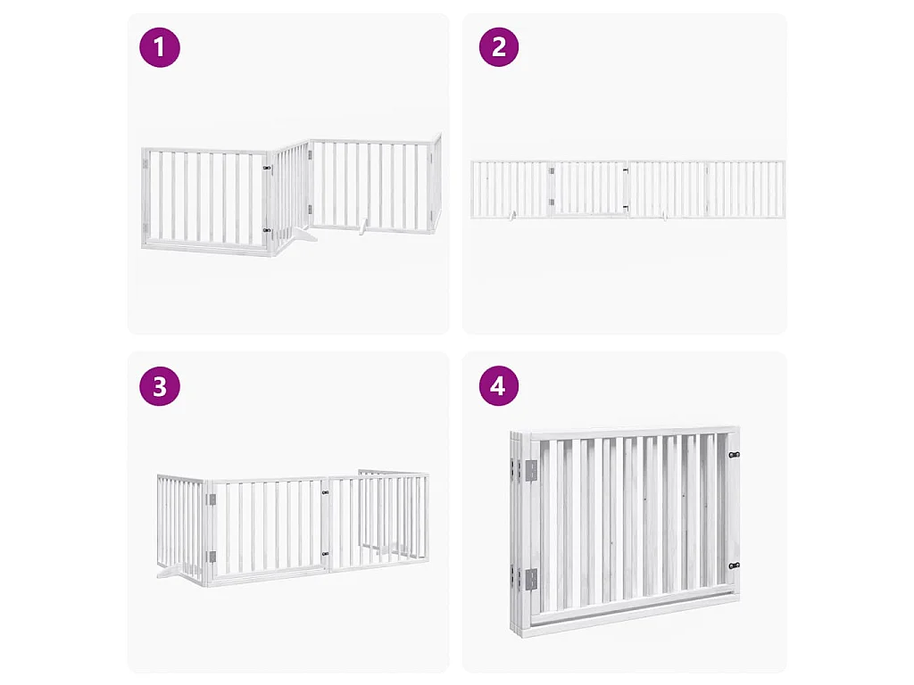 Puerta para perros plegable 4 paneles madera álamo blanca 320cm