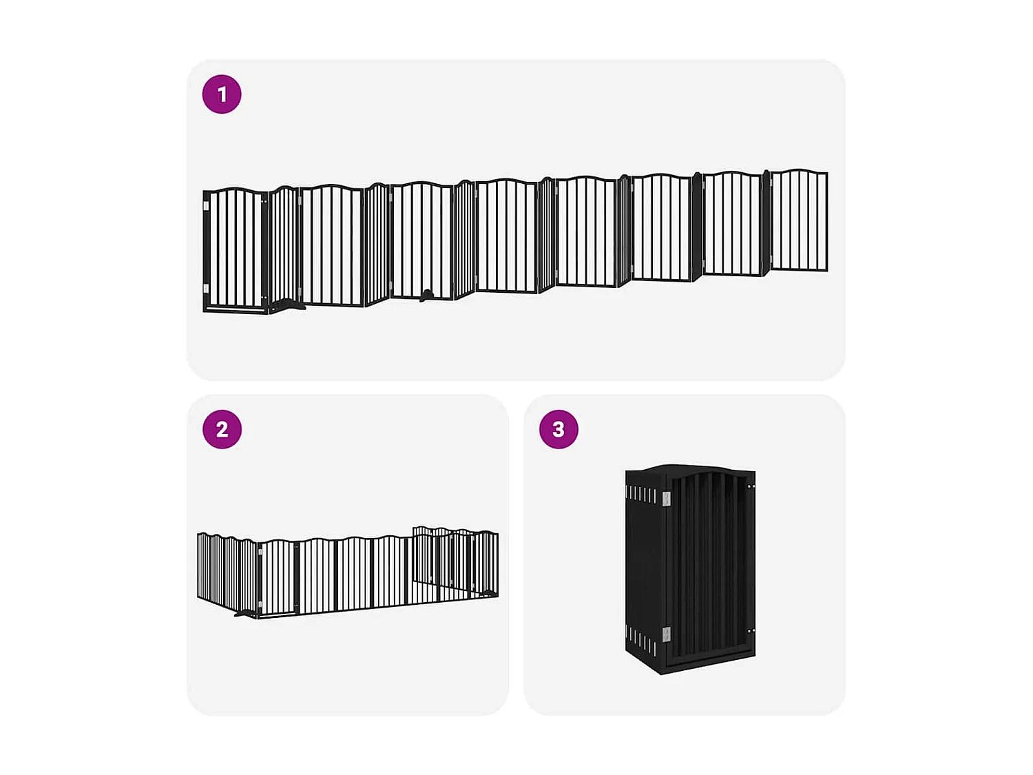 Portão para cães com porta dobrável 15 painéis 750 cm álamo preto