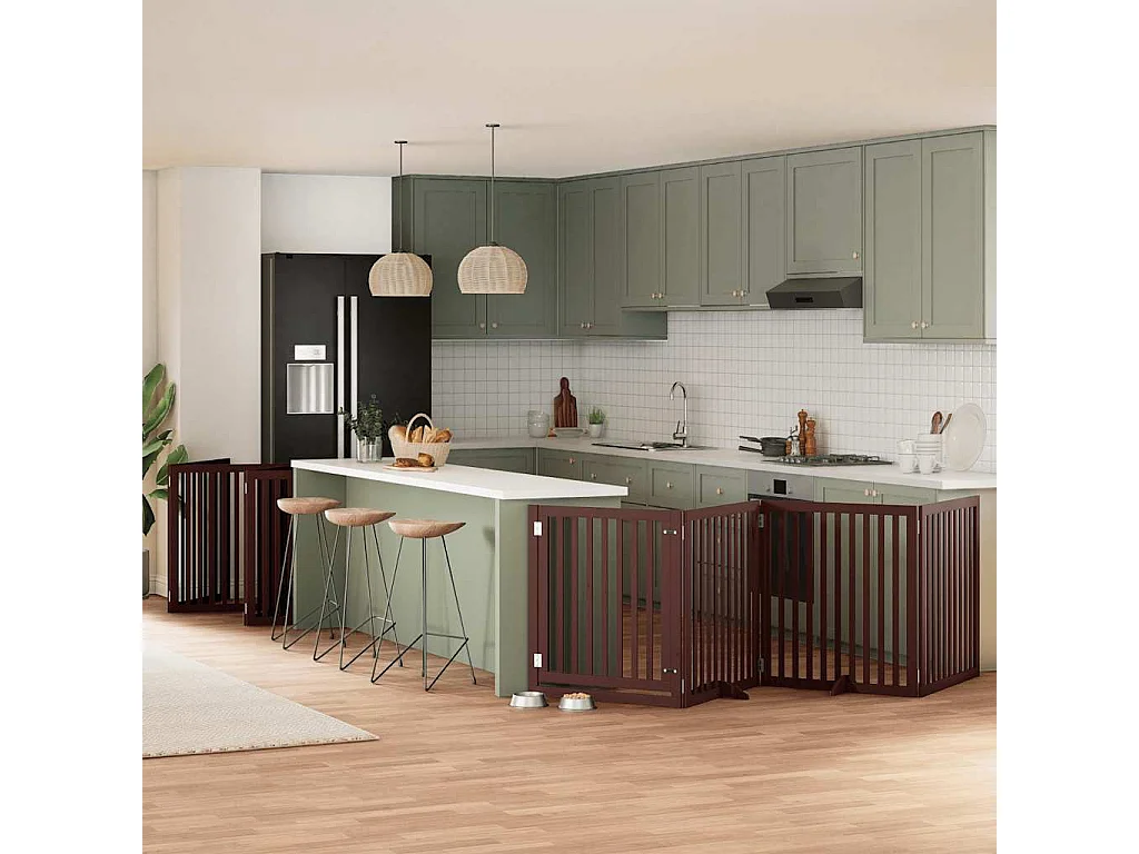 Puerta de perros plegable 12 paneles madera álamo marrón 960 cm