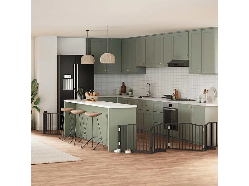 Portão para cães com porta dobrável 8 painéis 640 cm álamo preto