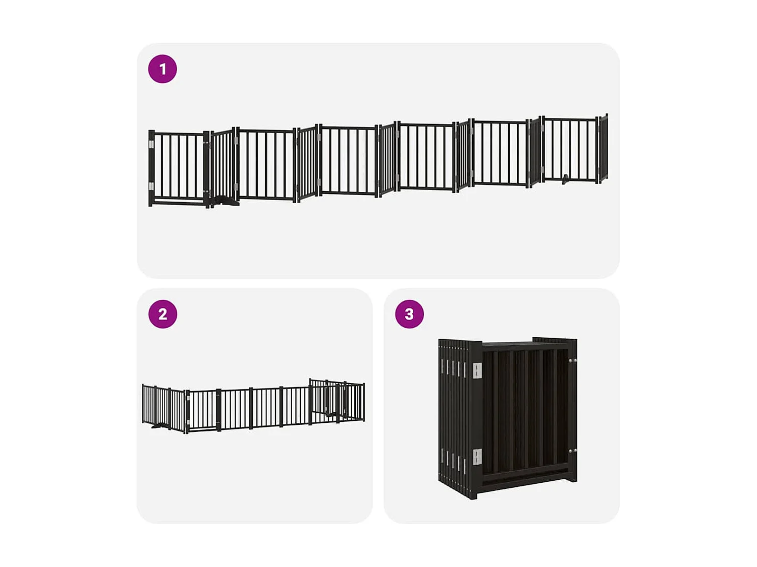 Barrière pour chien porte pliable 12 panneaux noir bois peuplier