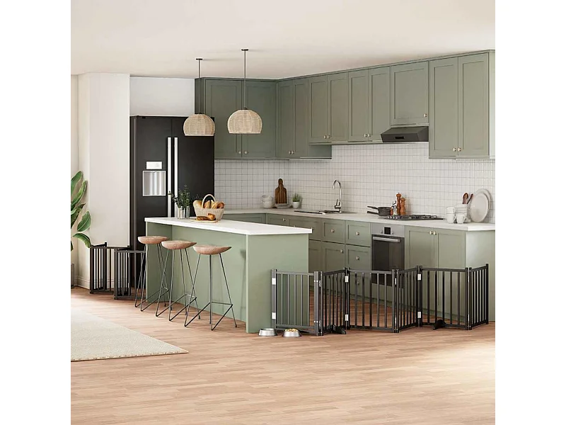 Barrière pour chien porte pliable 12 panneaux noir bois peuplier