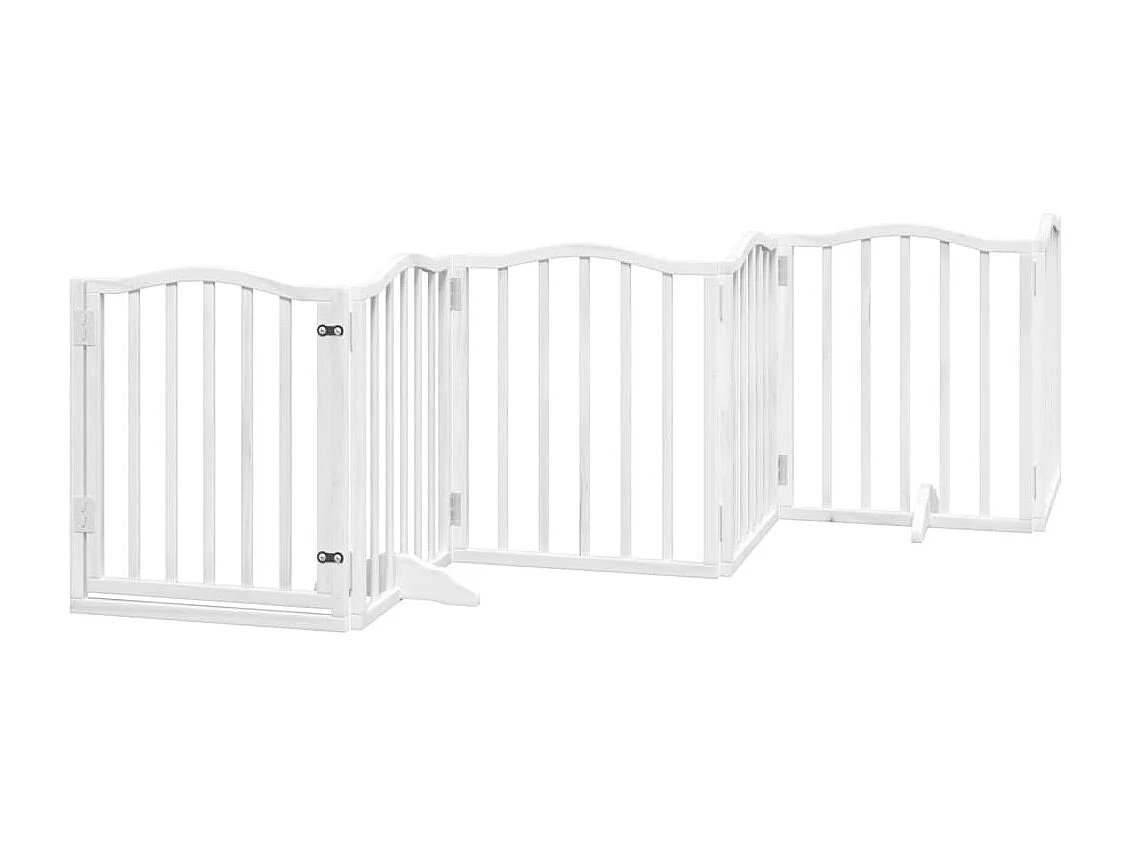 Barrière pour chiens et porte 6 panneaux blanc bois de peuplier