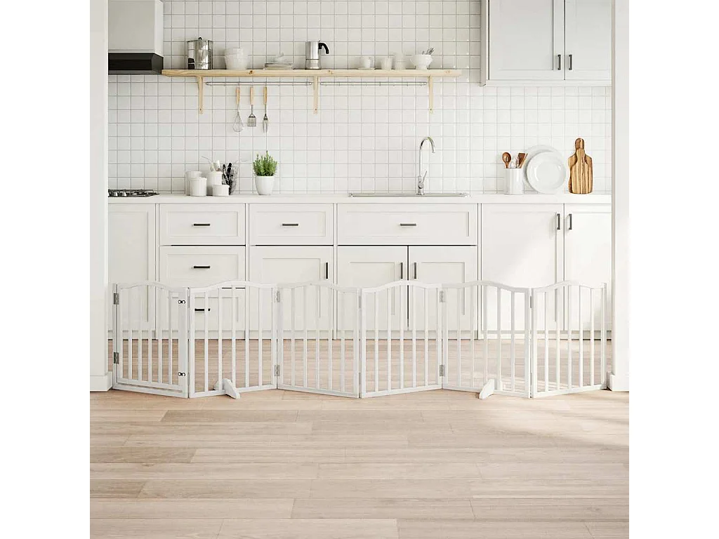 Puerta para perros plegable 3 paneles madera álamo blanca 300cm