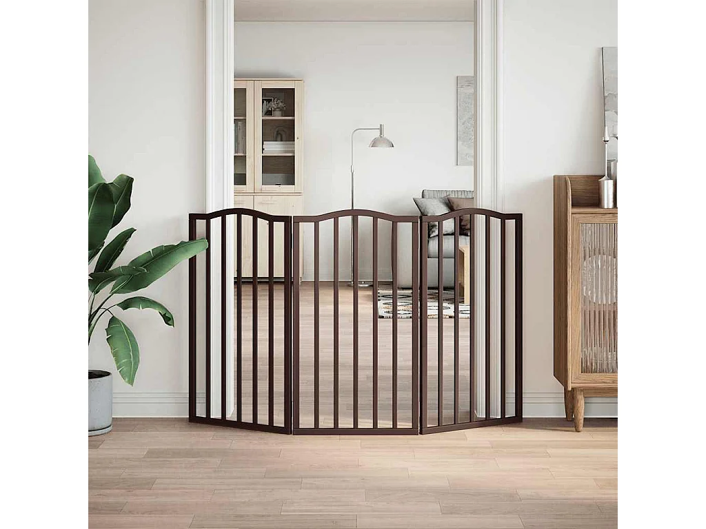 Portão para cães dobrável 3 painéis 150 cm álamo castanho