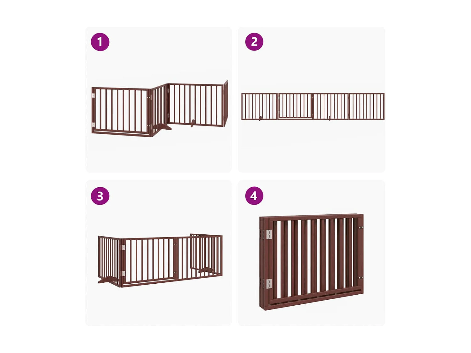 Porte pour chien pliable à 4 panneaux, marron, 320 cm, bois de peuplier