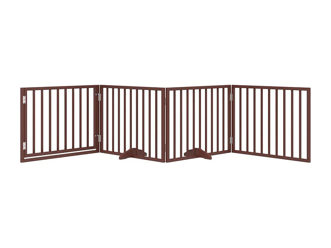 Puerta para perros con puerta plegable de 4 paneles marrón 320 cm madera de álamo