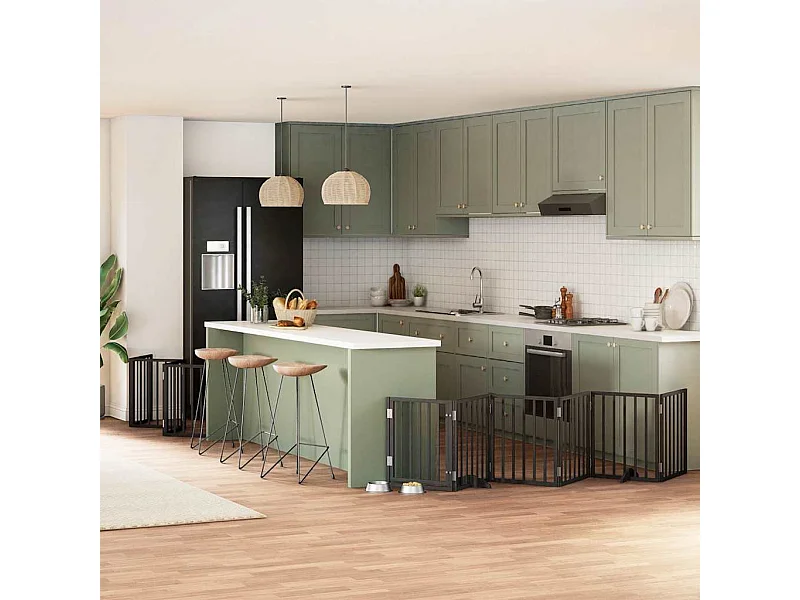 Puerta de perros plegable 15 paneles madera álamo negra 750 cm