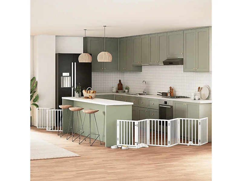 Barrière pour chien porte pliable 9 panneaux blanc bois peuplier