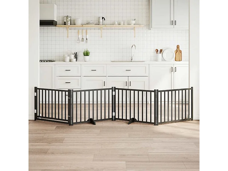 Barrière pour chiens avec porte 4 panneaux bois de sapin massif