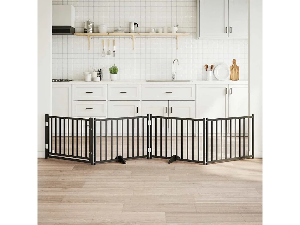 Barrière pour chiens avec porte 4 panneaux bois de sapin massif