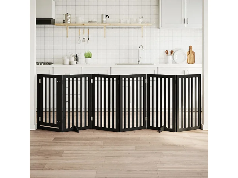 Barrière pour chiens et porte 6 panneaux noir bois de peuplier