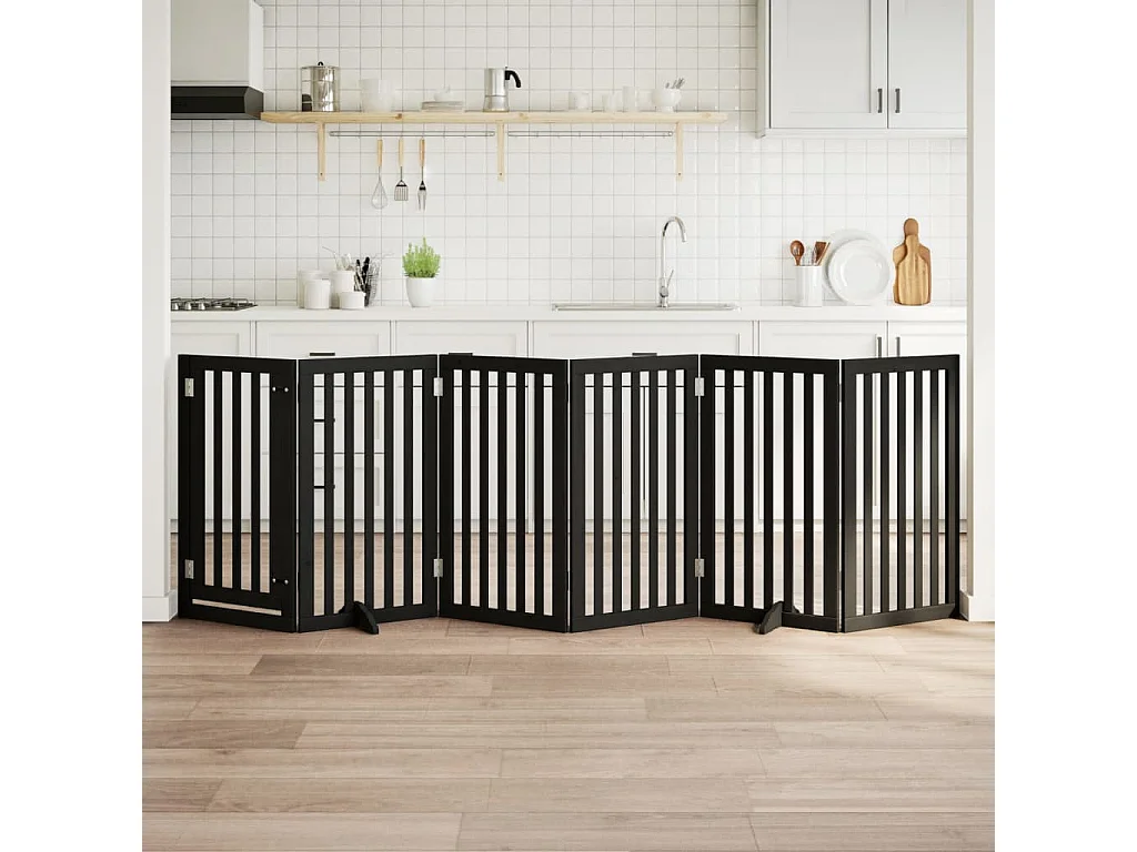 Barrière pour chiens et porte 6 panneaux noir bois de peuplier