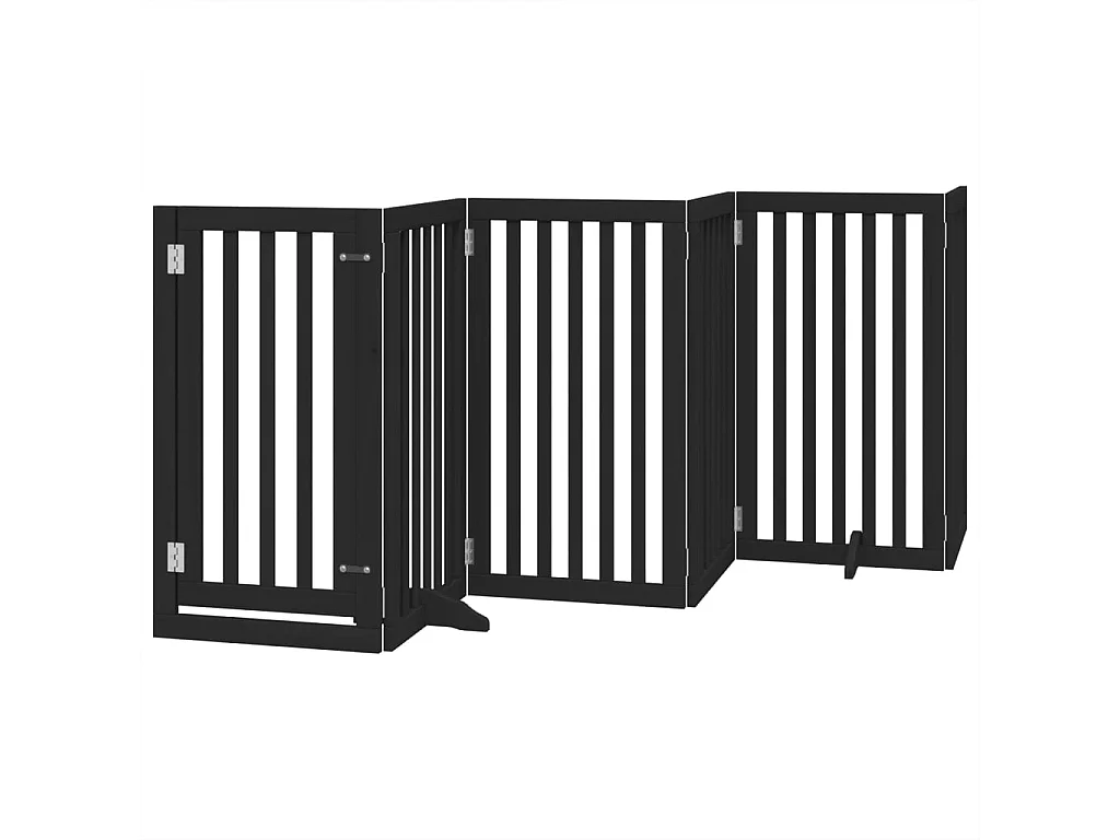 Barrière pour chiens et porte 6 panneaux noir bois de peuplier