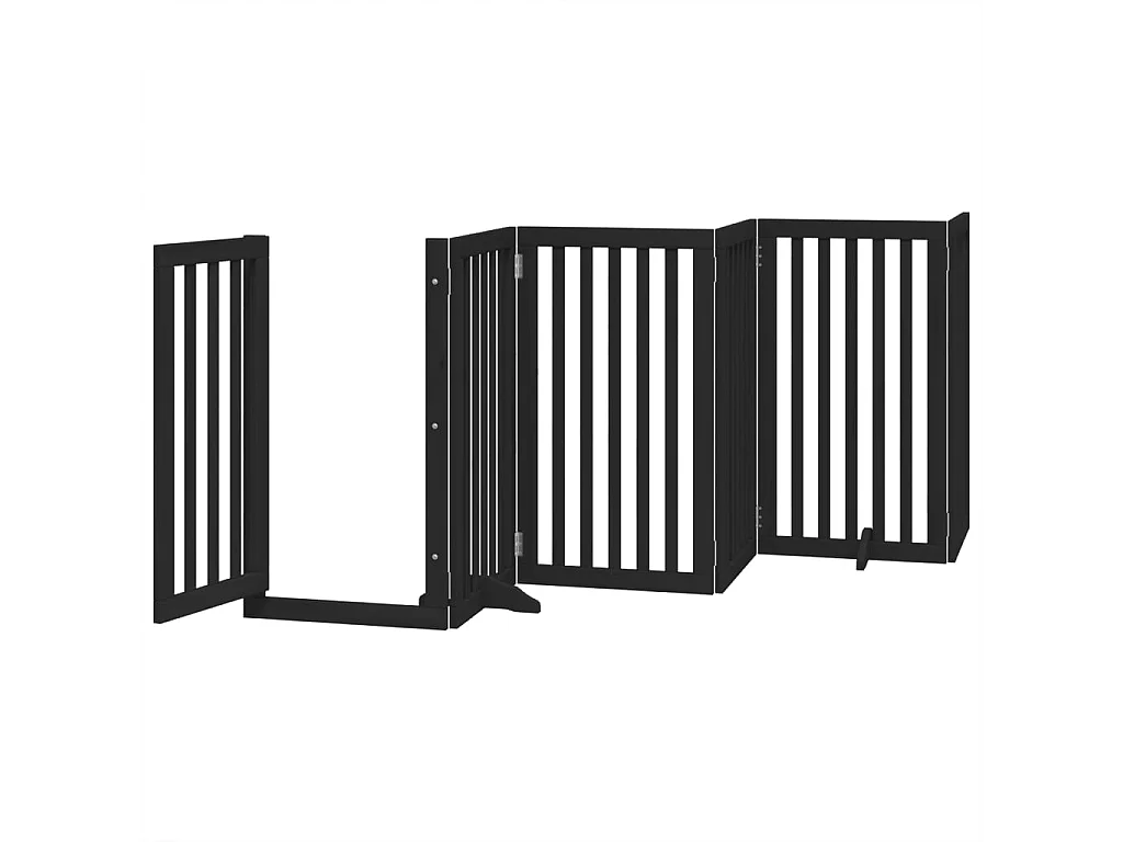 Barrière pour chiens et porte 6 panneaux noir bois de peuplier