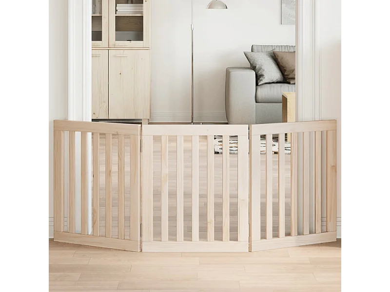 Puerta para perros plegable de 3 paneles, 150 cm, madera de álamo