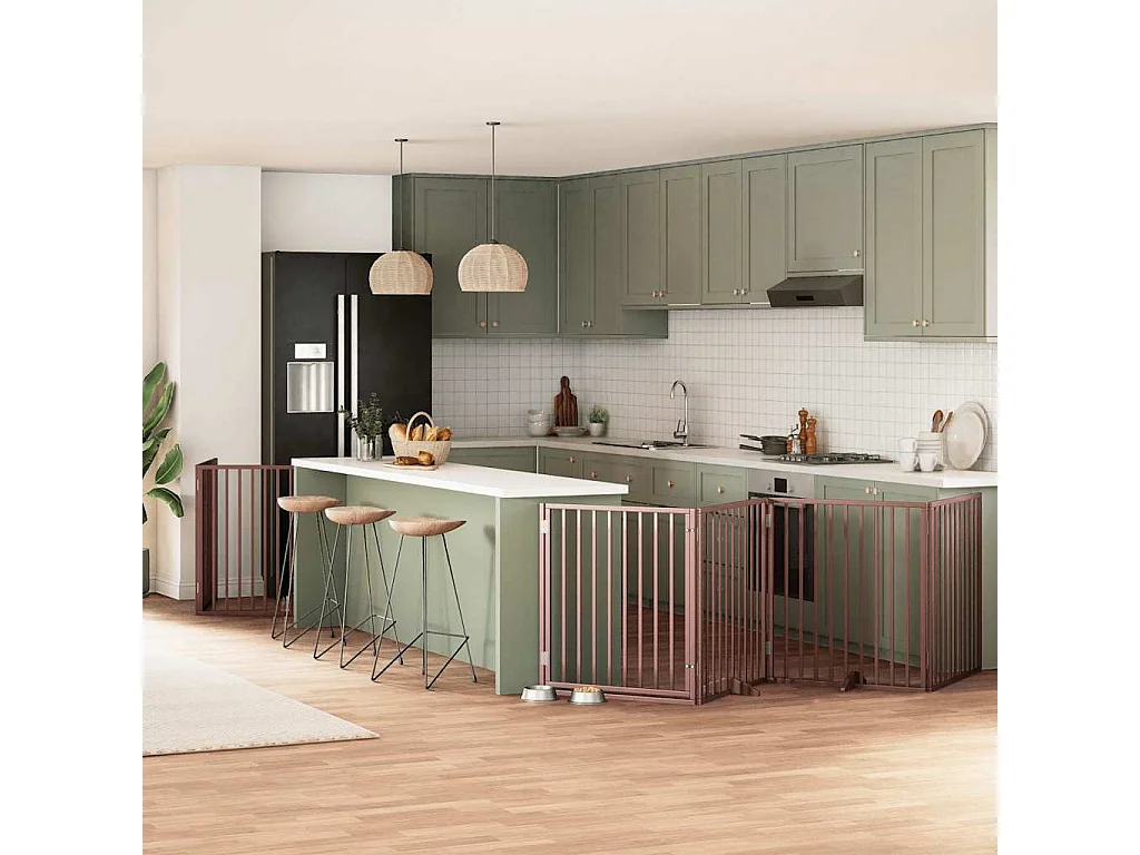 Barrière pour chien porte pliable 10 panneaux bois de peuplier