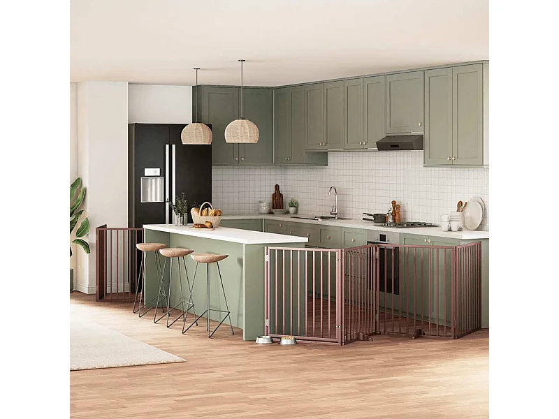 Barrière pour chien porte pliable 10 panneaux bois de peuplier