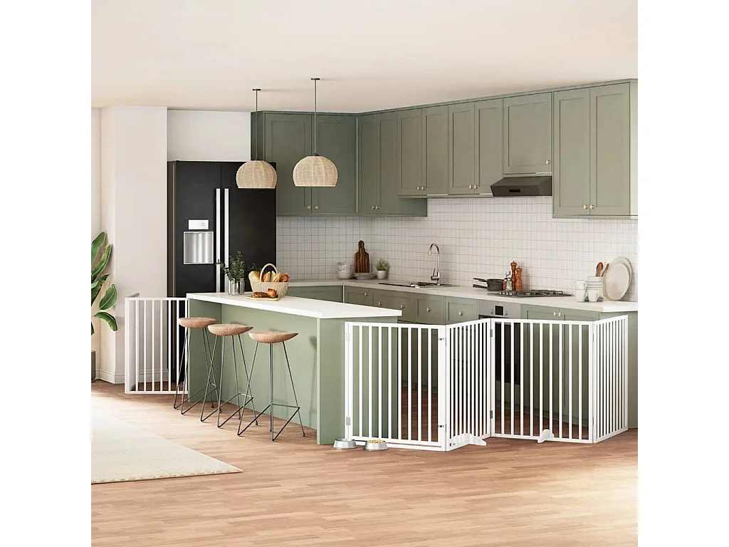 Puerta de perros plegable 8 paneles madera álamo blanca 640 cm