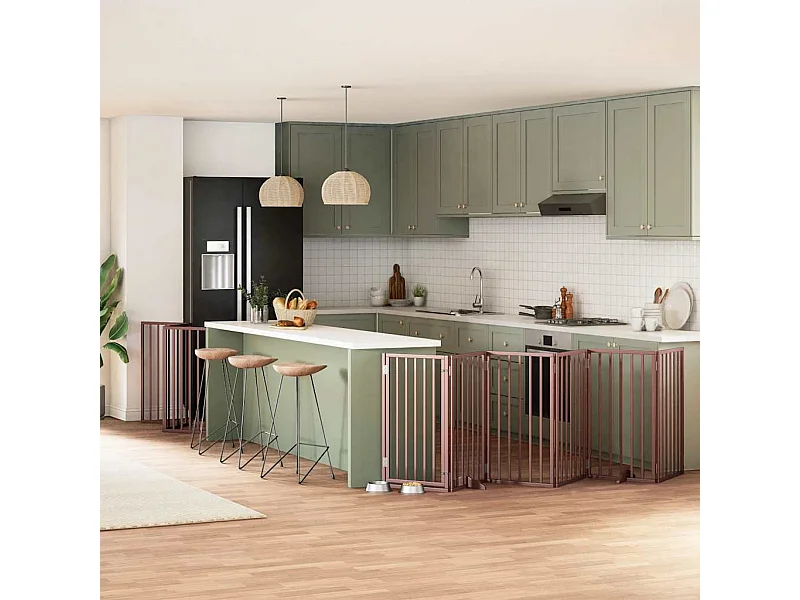 Portão cães com porta dobrável 15 painéis 750 cm álamo castanho