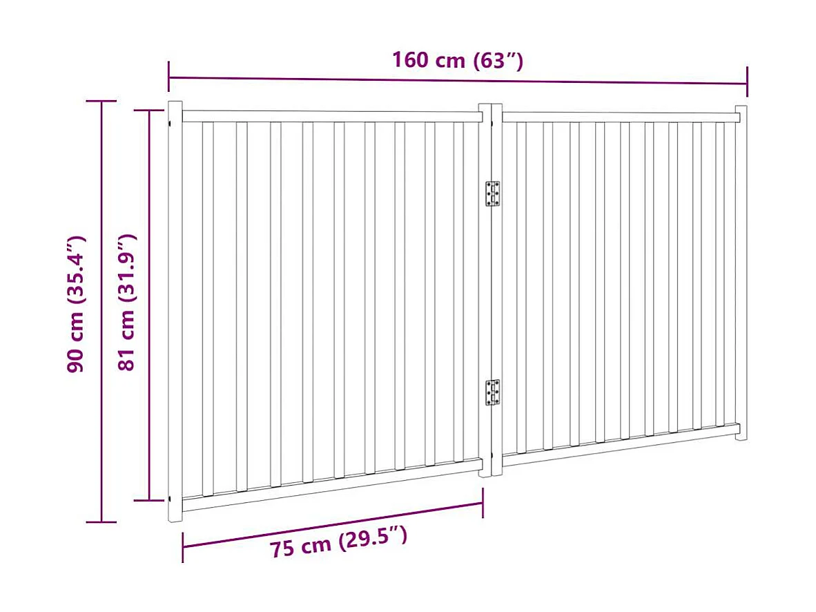Portão para cães dobrável 2 painéis 160 cm abeto maciço preto