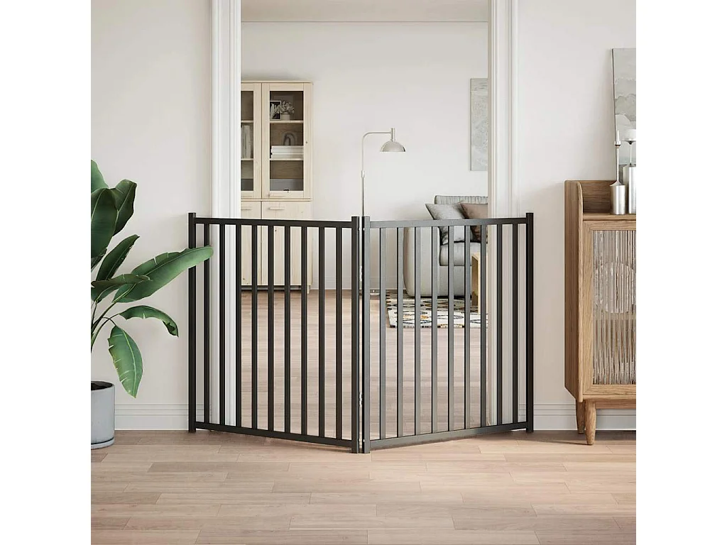 Portão para cães dobrável 2 painéis 160 cm abeto maciço preto