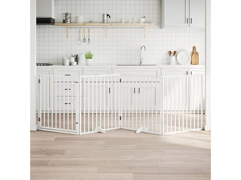 Hondenhek inklapbaar met deur 4 panelen 320 cm populierhout wit