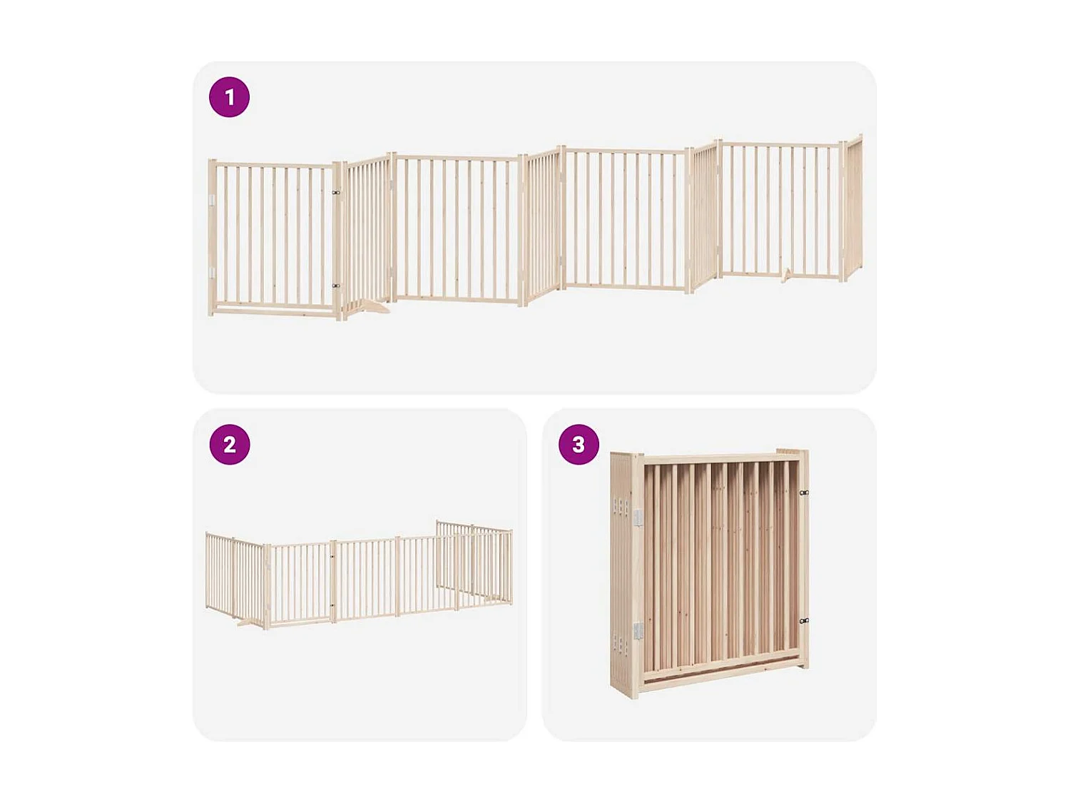 Barrière pour chien porte pliable 8 panneaux bois de peuplier