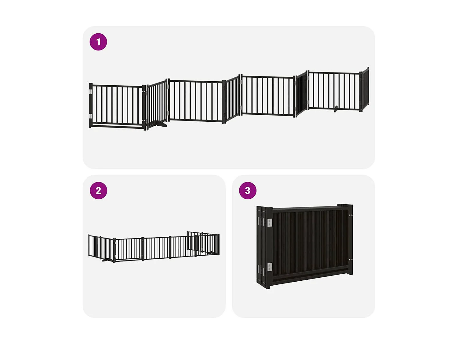 Barrière pour chien porte pliable 8 panneaux noir bois peuplier