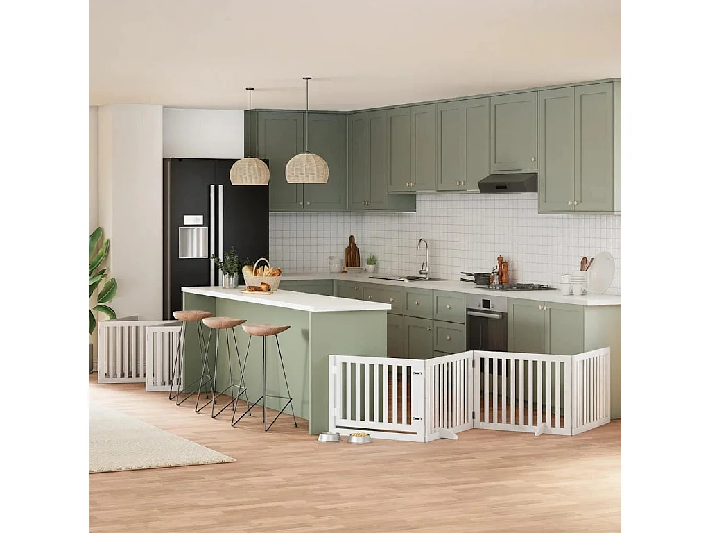 Barrière pour chien porte pliable 10 panneaux bois de peuplier