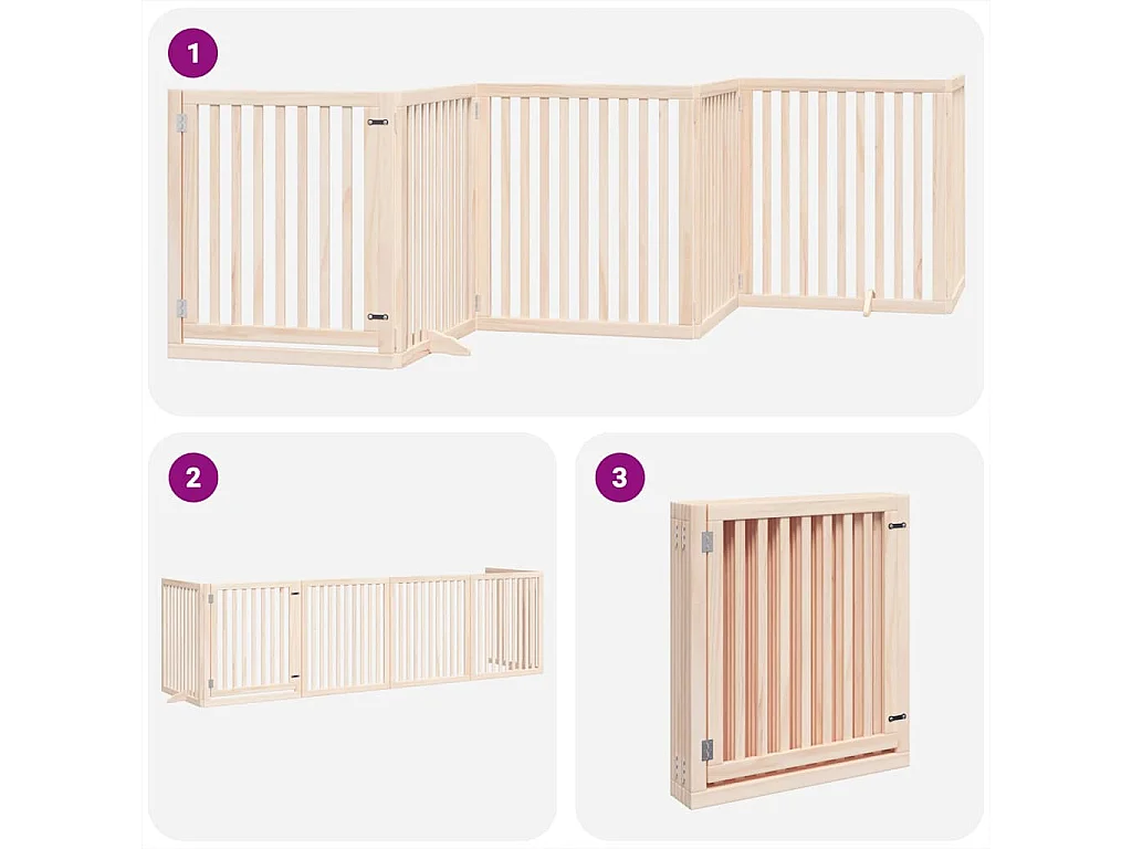 Barrière pour chien avec porte pliable 6 panneaux bois peuplier