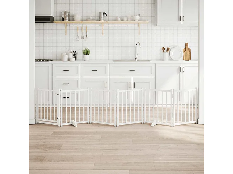 Portão para cães com porta dobrável 6 painéis 300 cm abeto branco