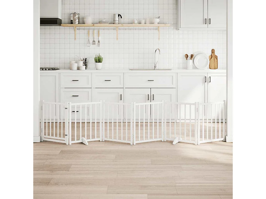 Portão para cães com porta dobrável 6 painéis 300 cm abeto branco