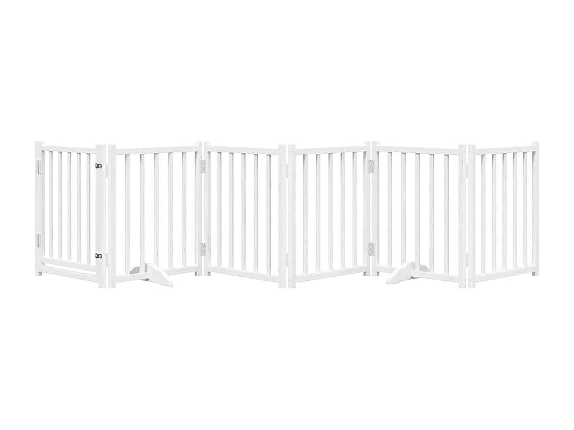 Barrière pour chiens avec porte 6 panneaux bois de sapin massif