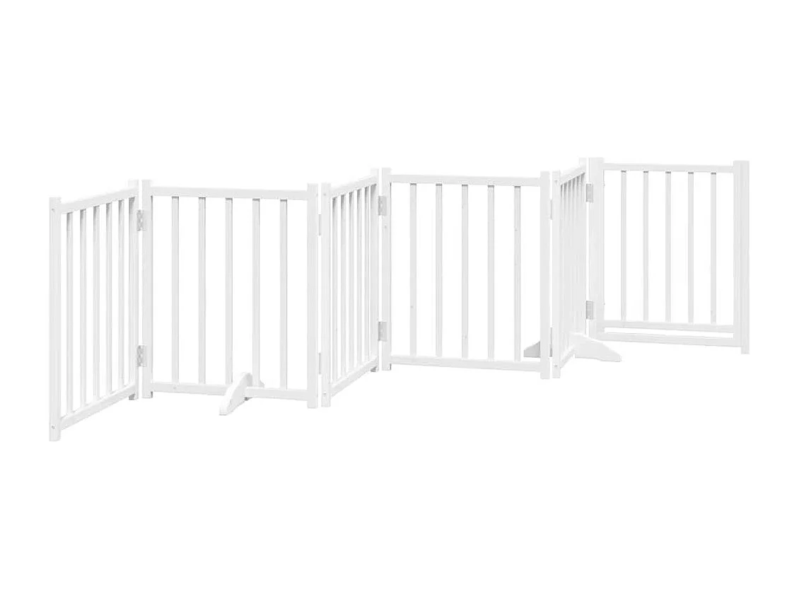 Barrière pour chiens avec porte 6 panneaux bois de sapin massif