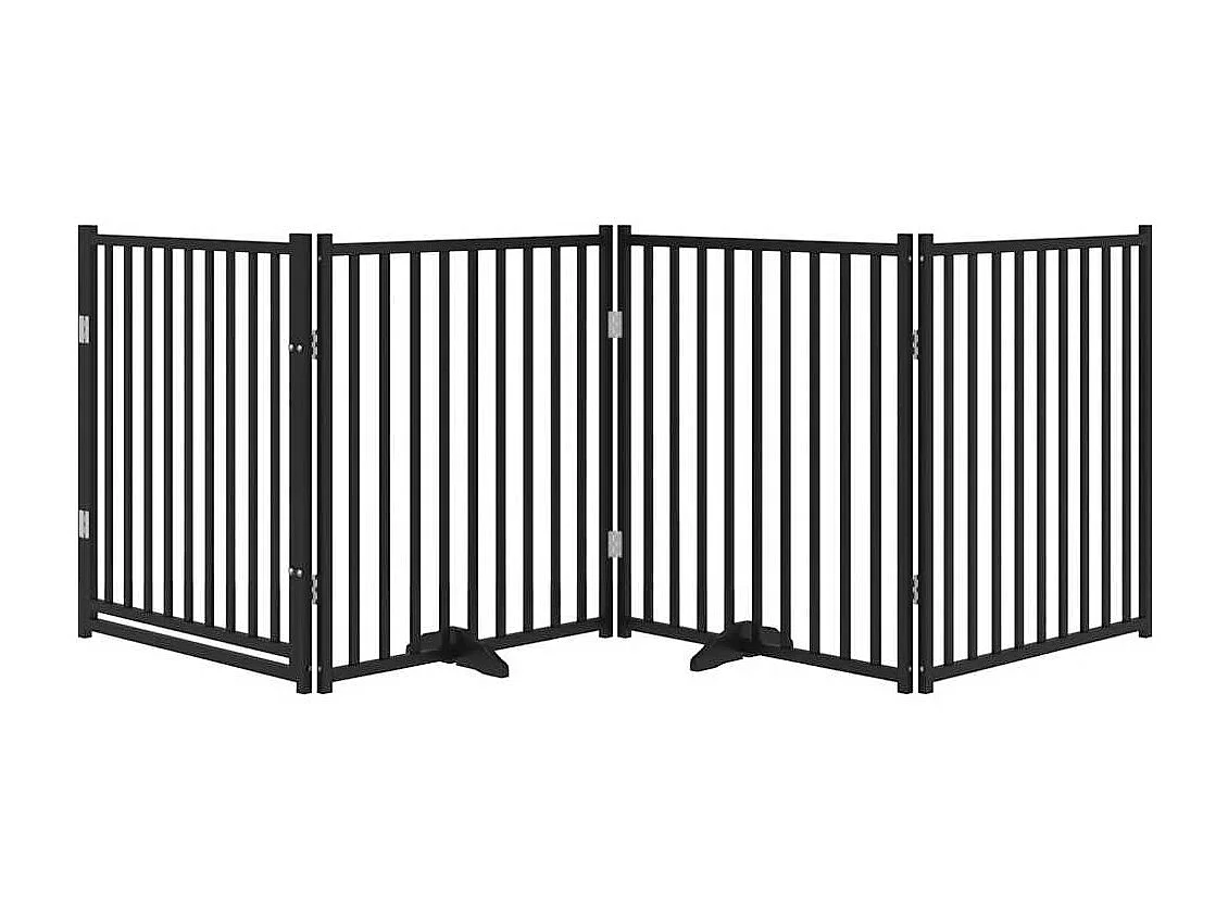 Puerta de perros plegable 4 paneles madera abeto negro 320 cm