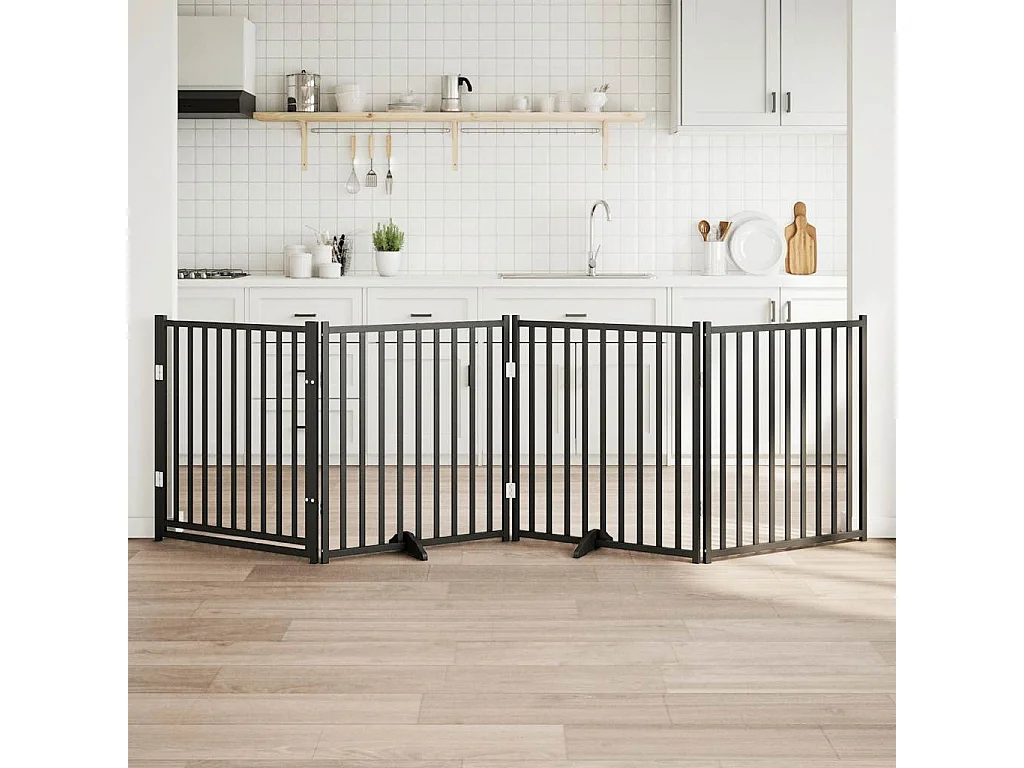 Barrière pour chiens avec porte 4 panneaux bois de sapin massif