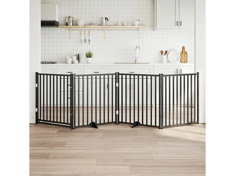 Puerta de perros plegable 4 paneles madera abeto negro 320 cm