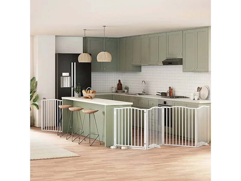 Portão para cães com porta dobrável 6 painéis 480 cm álamo branco