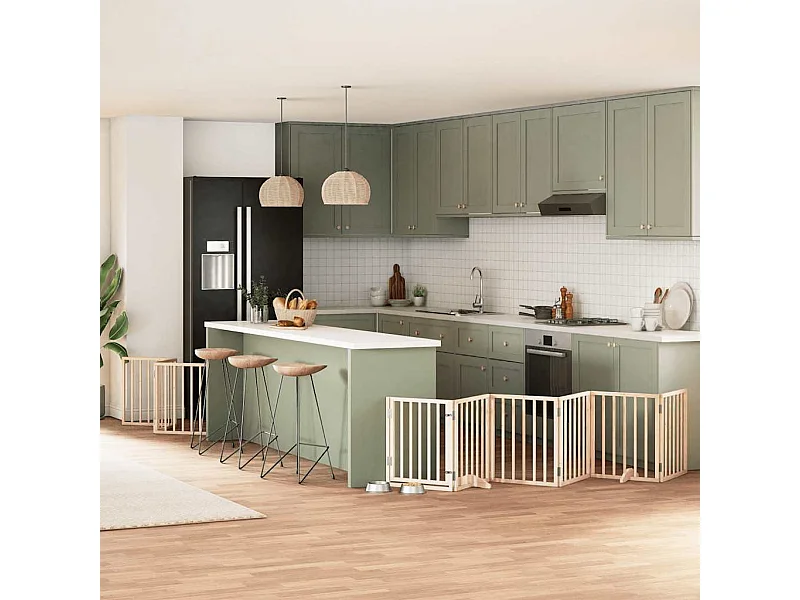 Puerta para perros plegable 9 paneles madera de álamo 450 cm