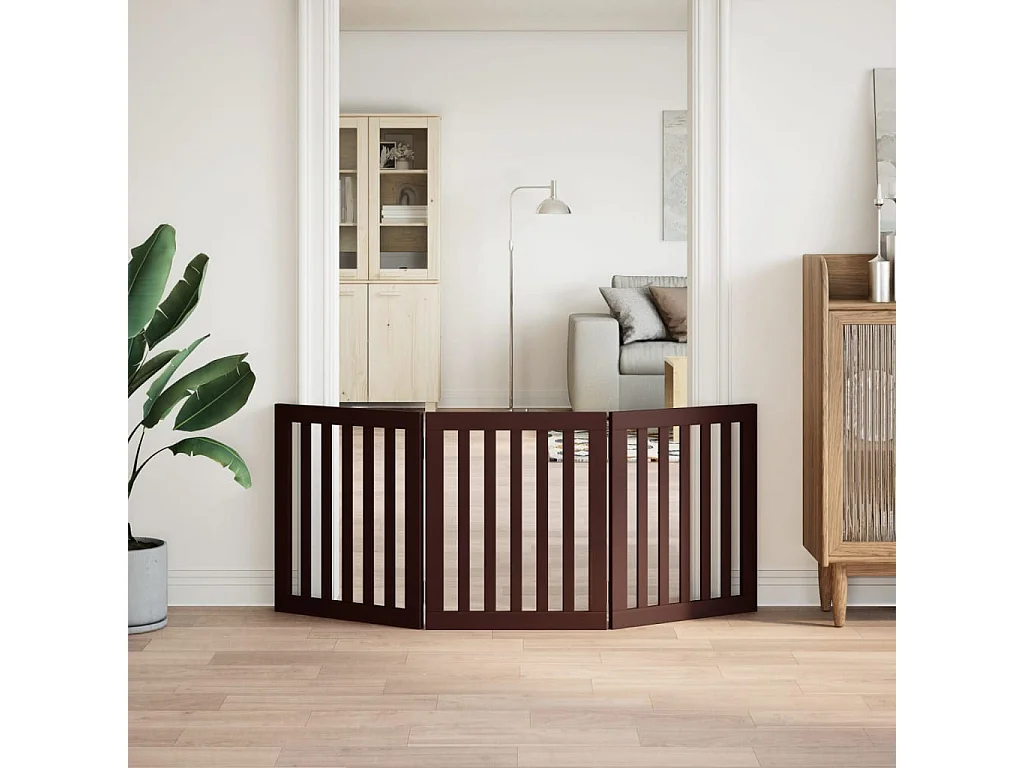 Portão para cães dobrável 3 painéis 150 cm álamo castanho